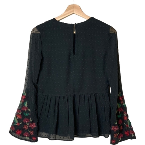 American EAGLE OUTFITTERS Sheer Black Embroidered Peplum Top Fully Lined Sz XS - Picture 5 of 12